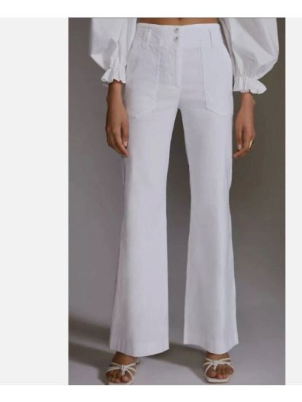 Anthropologie Maeve The Naomi Pant White 4 Wide Flare Leg Resort Coastal Chic